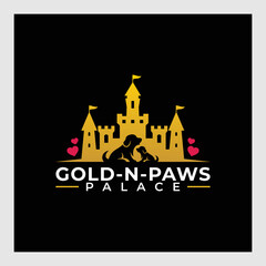 golden palace logo and dog.Vector Logo Illustration dog Palace Simple Mascot Style.