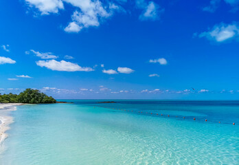 Fototapeta na wymiar Beautiful tropical natural beach paradise panorama Contoy island Mexico.