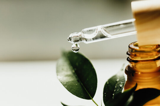 Amber bottle with serum or essential oil