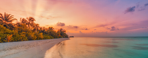 Beautiful closeup calm sea water waves dream sunrise sunset. Tropical island beach landscape,...