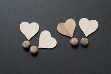 Obraz premium cloth buttons and wooden hearts