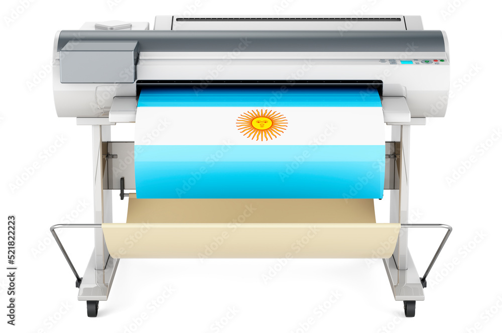 Poster wide format printer, plotter with argentinean flag. 3d rendering