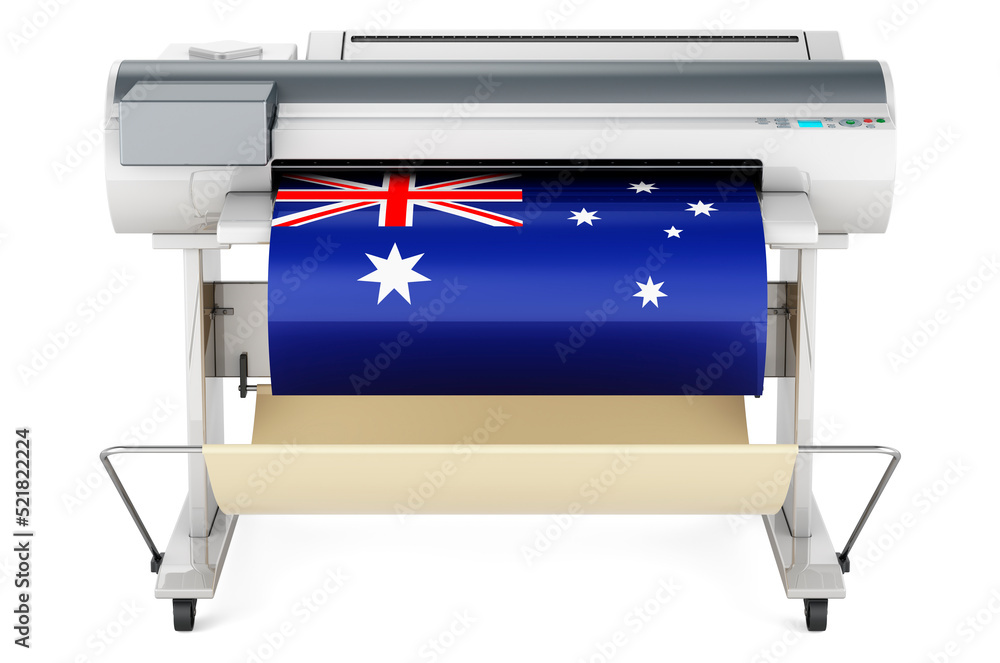 Poster wide format printer, plotter with australian flag. 3d rendering