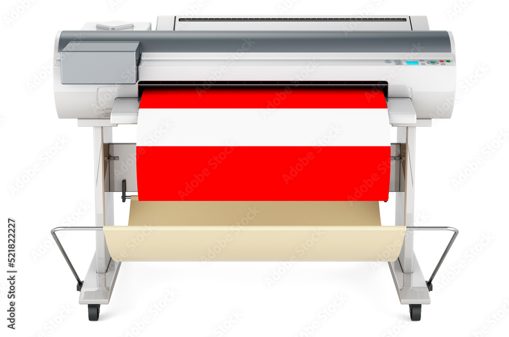 Poster wide format printer, plotter with austrian flag. 3d rendering