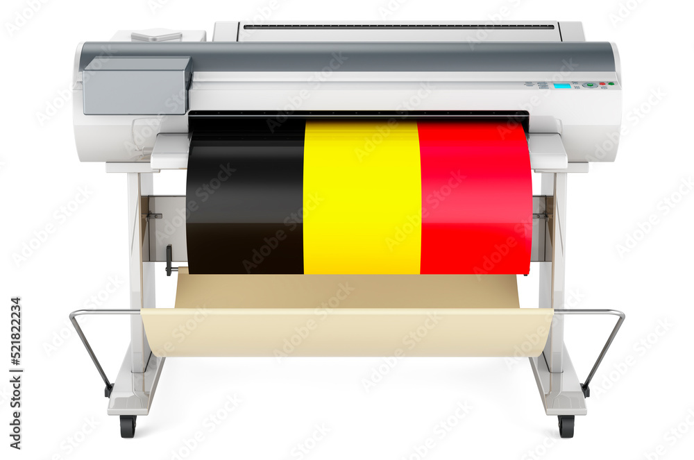 Poster wide format printer, plotter with belgian flag. 3d rendering