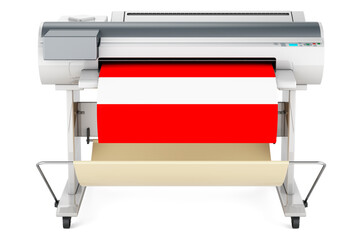 Wide format printer, plotter with Austrian flag. 3D rendering