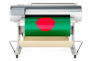 Wide format printer, plotter with Bangladeshi flag. 3D rendering