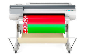 Wide format printer, plotter with Belarusian flag. 3D rendering