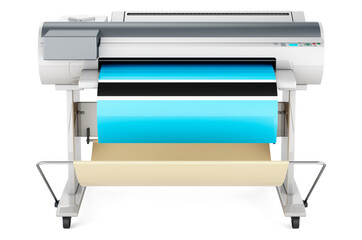 Wide format printer, plotter with Botswanian flag. 3D rendering
