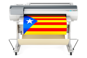 Wide format printer, plotter with Catalan flag. 3D rendering