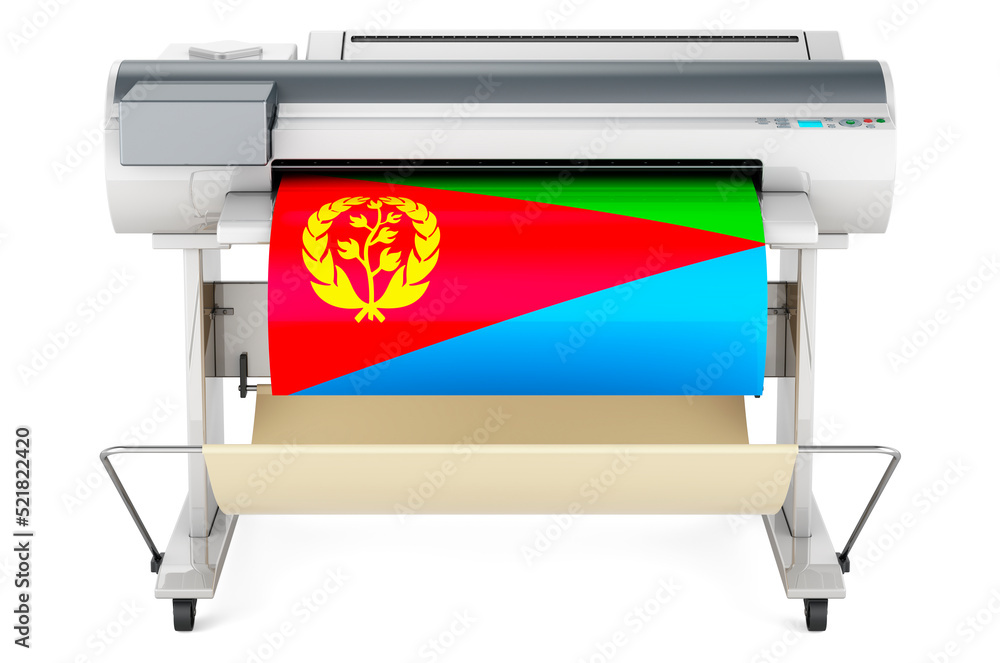 Aufkleber wide format printer, plotter with eritrean flag. 3d rendering