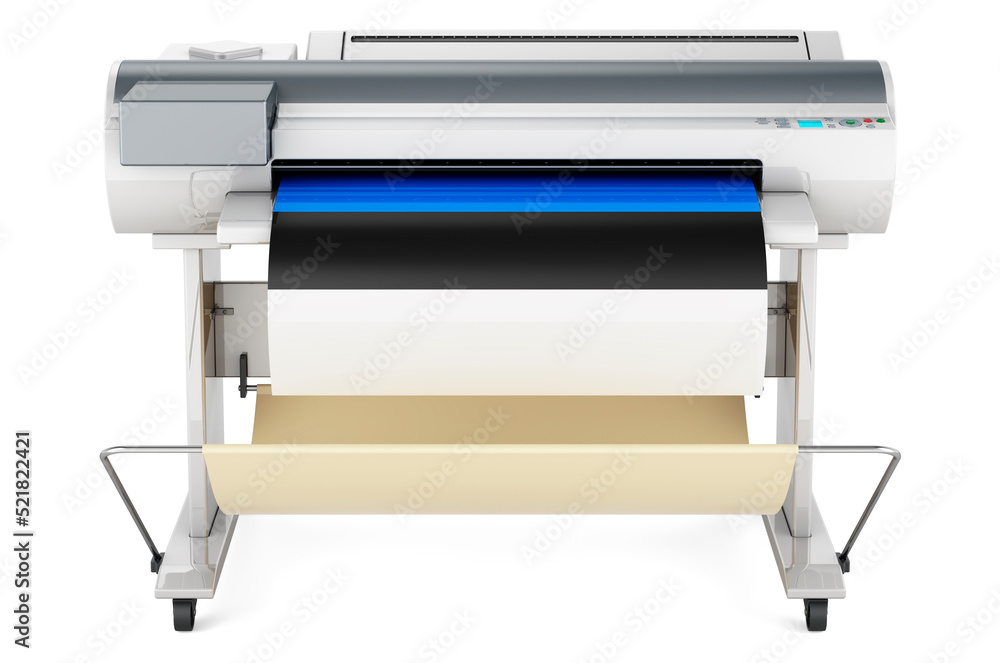 Poster wide format printer, plotter with estonian flag. 3d rendering