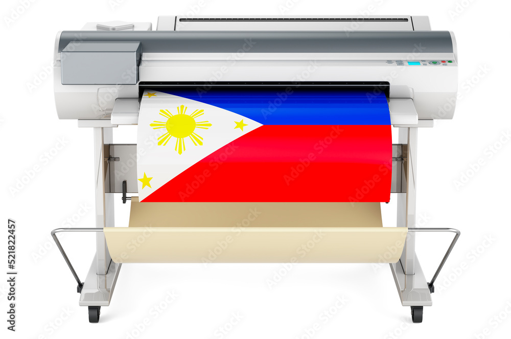 Poster wide format printer, plotter with filipino flag. 3d rendering