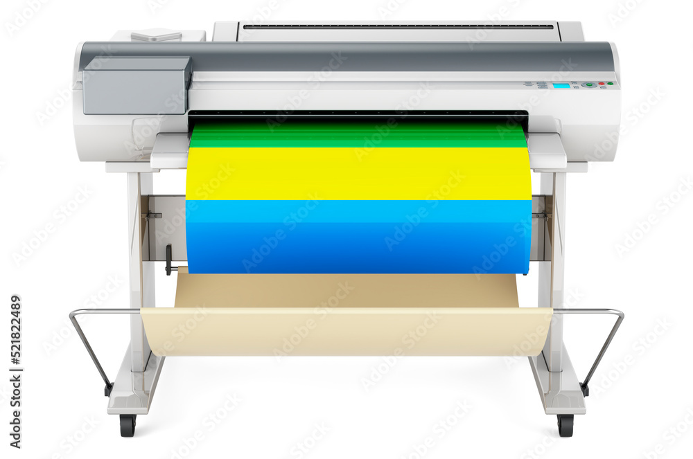 Poster wide format printer, plotter with gabonese flag. 3d rendering