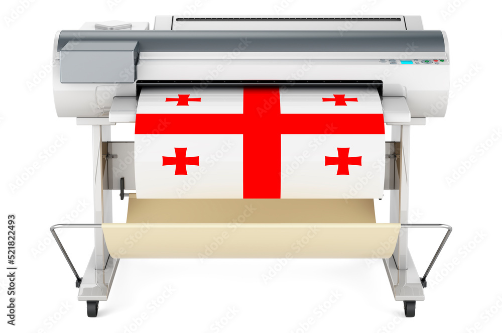 Poster wide format printer, plotter with georgian flag. 3d rendering