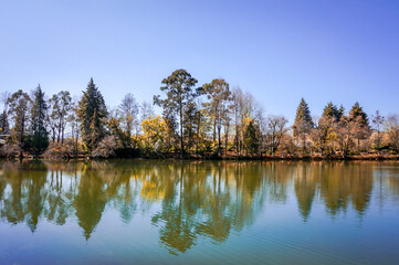 Landscape of lake in Black dragon pool(heilongtan),located in Lijiang,Yunnan,China