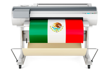 Wide format printer, plotter with Mexican flag. 3D rendering