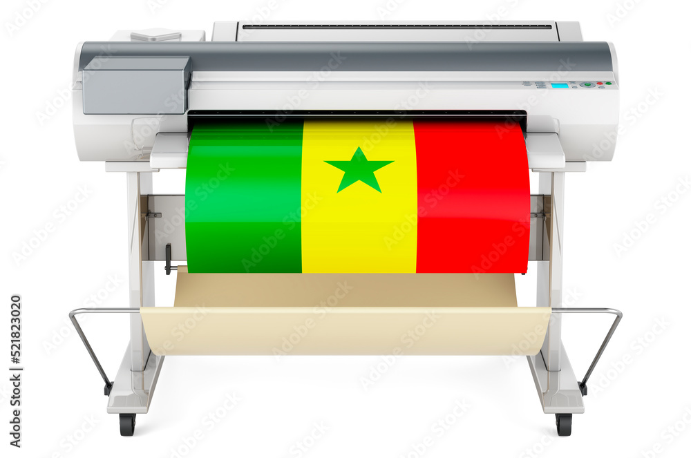 Poster wide format printer, plotter with senegalese flag. 3d rendering