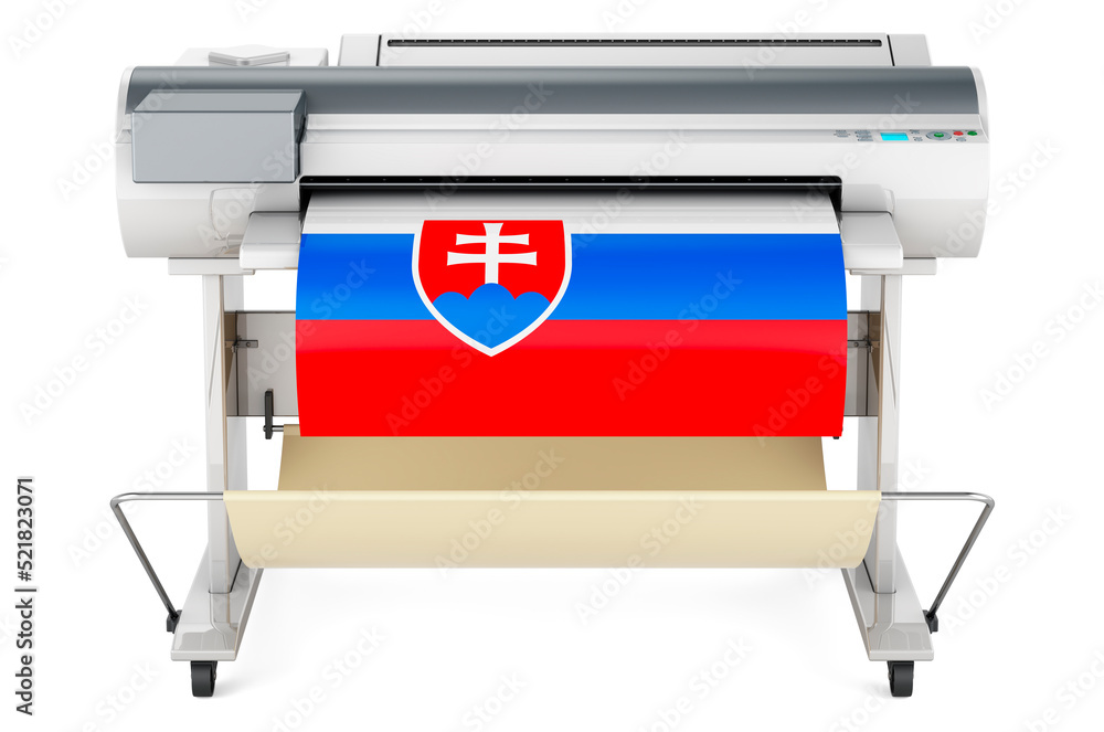 Poster wide format printer, plotter with slovak flag. 3d rendering
