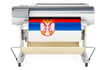 Wide format printer, plotter with Serbian flag. 3D rendering