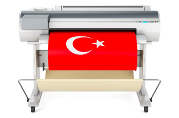 Wide format printer, plotter with Turkish flag. 3D rendering