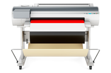 Wide format printer, plotter with Yemeni flag. 3D rendering