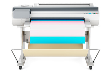 Wide format printer, plotter with transgender flag. 3D rendering