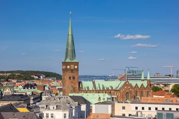 Deurstickers Tower of the historic Domkirke church in the skyline of Aarhus © venemama