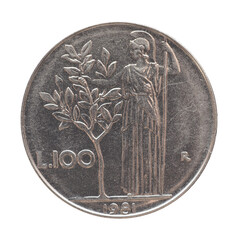 100 lire italian coin transparent PNG - obrazy, fototapety, plakaty
