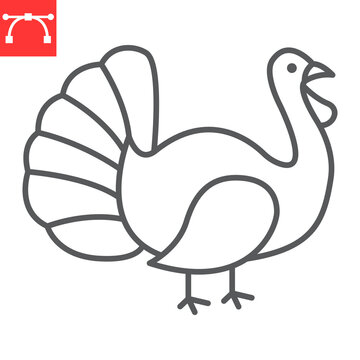 Turkey bird line icon, thanksgiving and farm, turkey vector icon, vector graphics, editable stroke outline sign, eps 10.