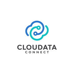 Obraz premium linear cloud logo design. Vector illustration of cloud, data and connection. modern logo design vector icon template