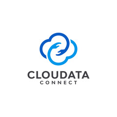 linear cloud logo design. Vector illustration of cloud, hand and connection. modern logo design vector icon template