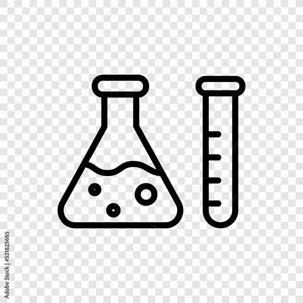 Poster test tube and flask simple icon vector. flat design. transparent grid.ai