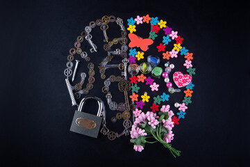 right and left hemisphere of the brain. Analytical and creative thinking difference. A brain...