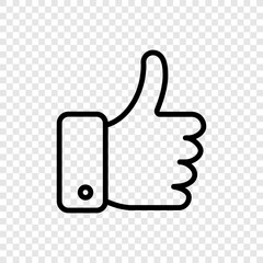 Thumb up simple icon vector. Flat design. Transparent grid.ai
