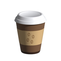 Brown Paper coffee cup on white. 3d coffee cup to go mockup illustration.