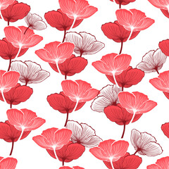 Seamless pattern poppies red on a white background.. Vector illustration