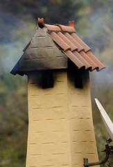 Chimney expelling smoke in San Mateo. Gran Canaria. Canary Islands. Spain.