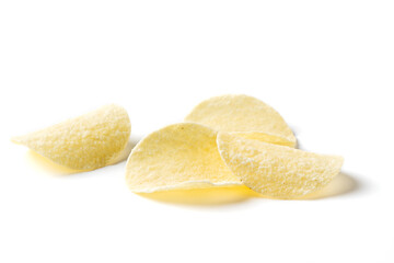 potato chip isolated on white background, fat food or junk food