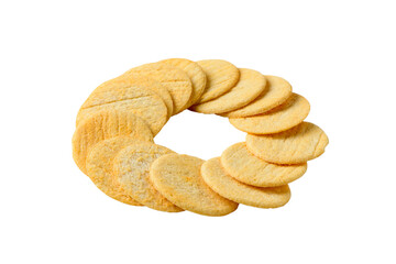 Round Crackers biscuits isolated on white background with clipping path,