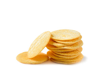 Round Crackers biscuits isolated on white background, Dry cracker cookies isolated, snack and fastfood