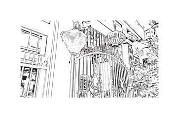 Building view with landmark of Nha Trang is the 
city in Vietnam. Hand drawn sketch illustration in vector.