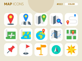 地図に関連するカラースタイルのアイコンセット_022