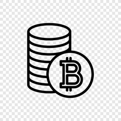 Bitcoin coins simple icon vector. Flat design. Transparent grid.ai