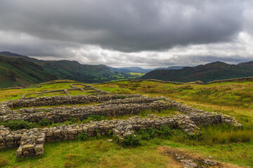 View of the Hardknott Roman Fort , Cumbria, England.