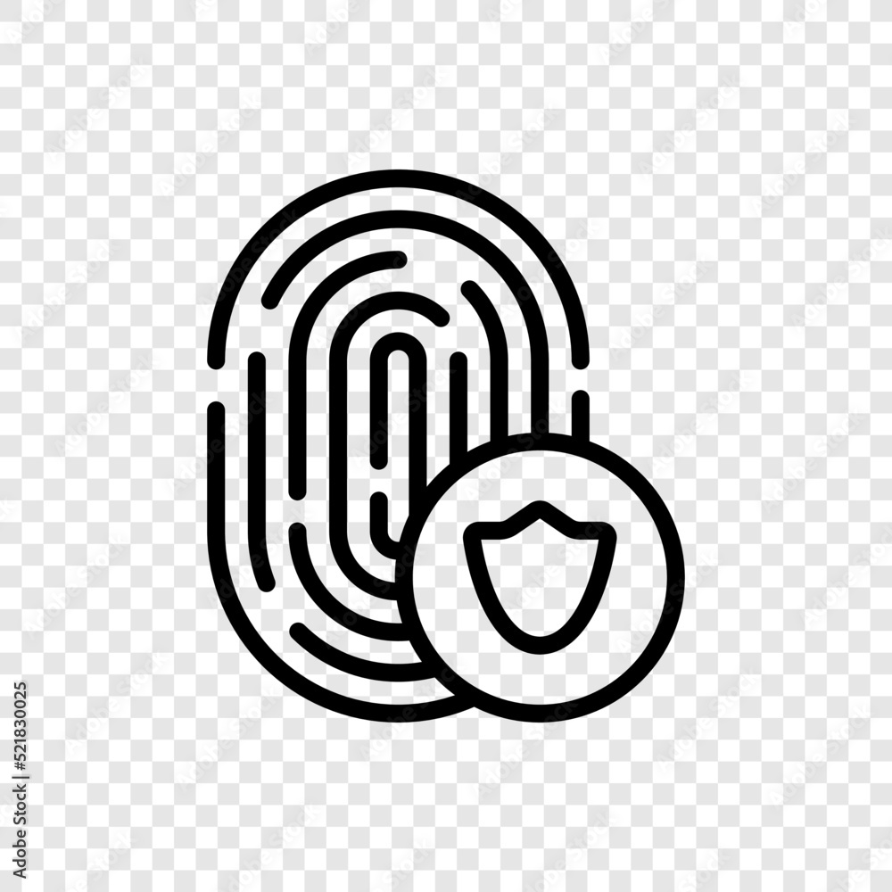 Poster fingerprint with shield simple icon vector. flat design. transparent grid.ai