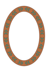 Ethnic frame. Oval border with geometric Mexican textile pattern. Ellipse frame.