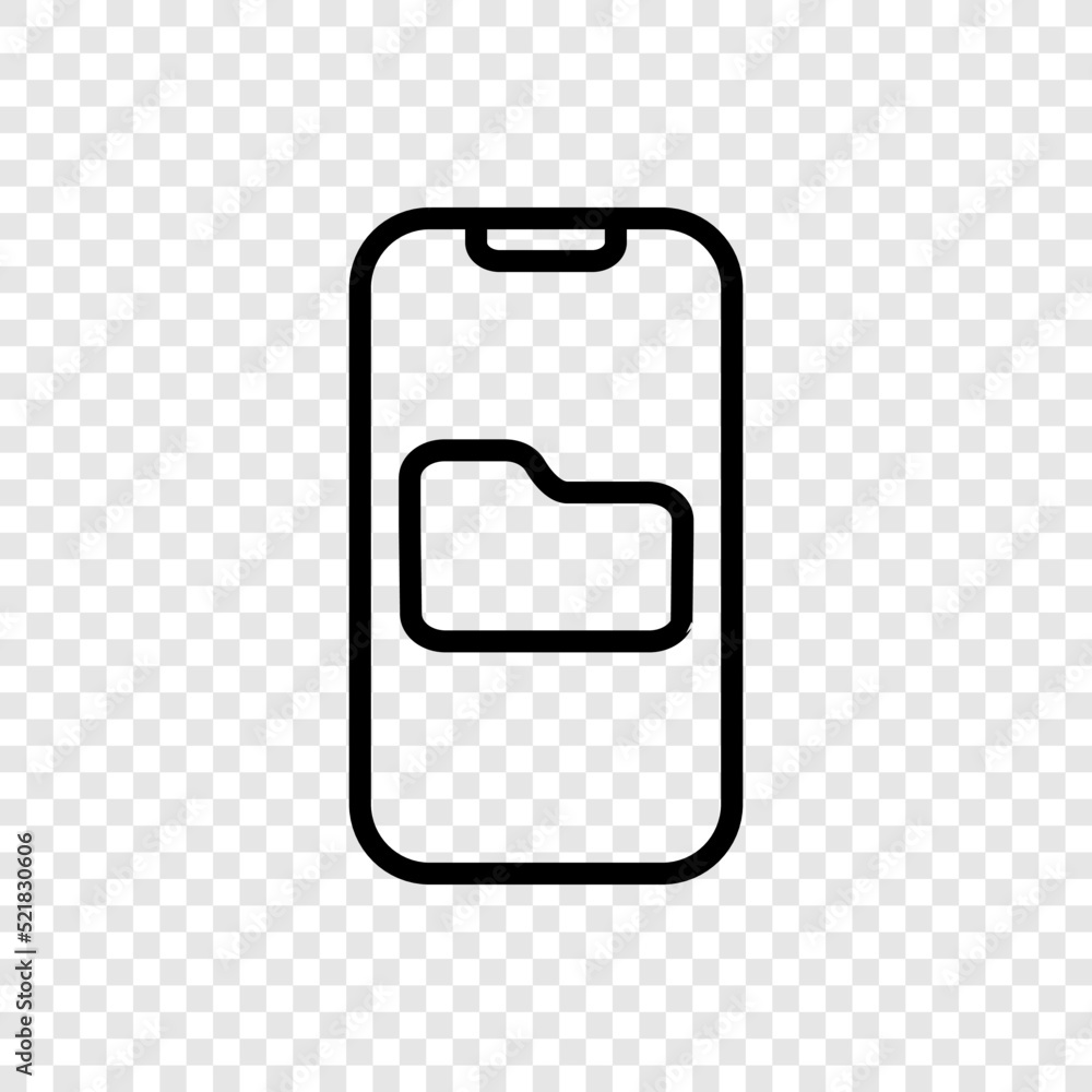 Poster mobile phone with folder simple icon vector. flat design. transparent grid.ai