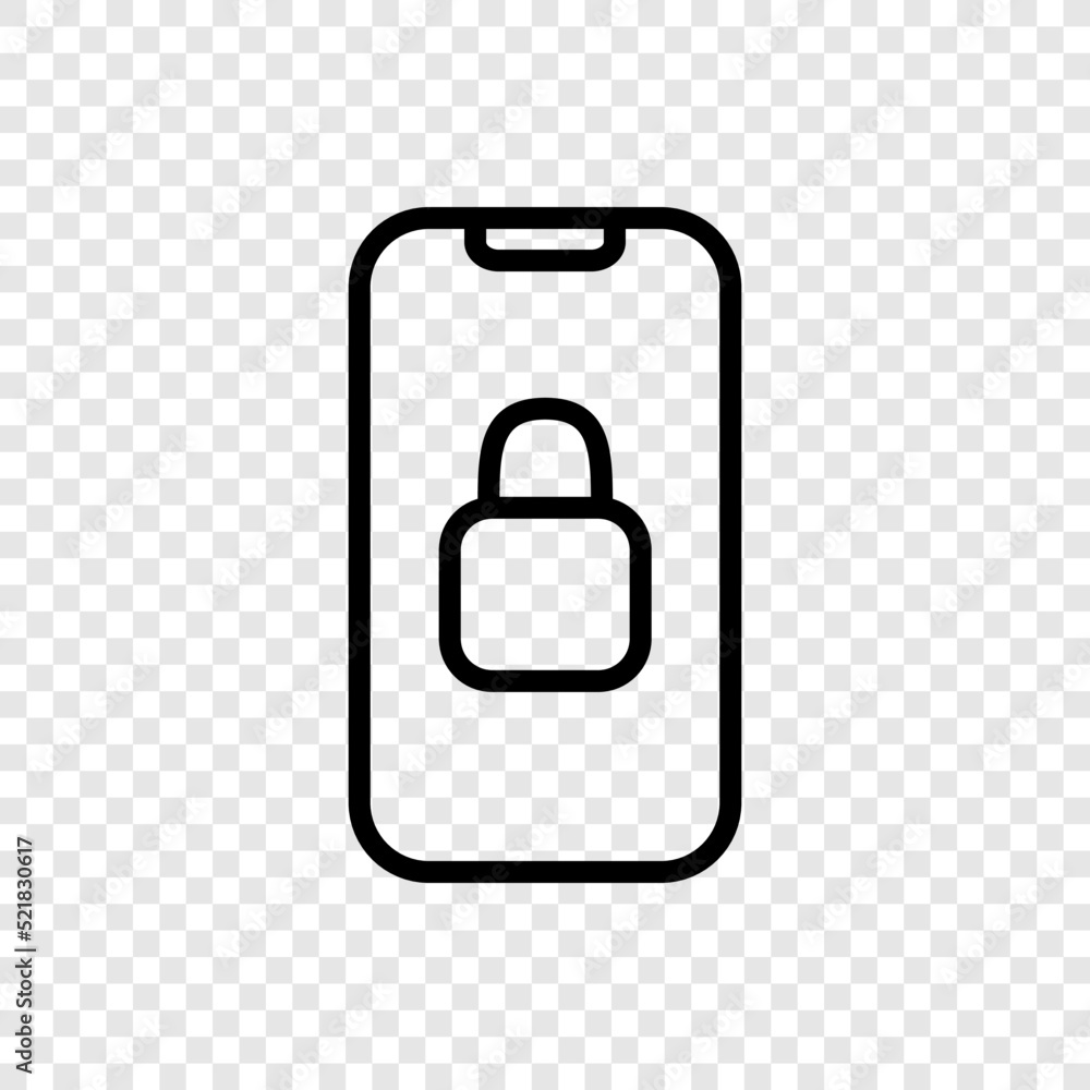 Poster mobile phone with lock simple icon vector. flat design. transparent grid.ai