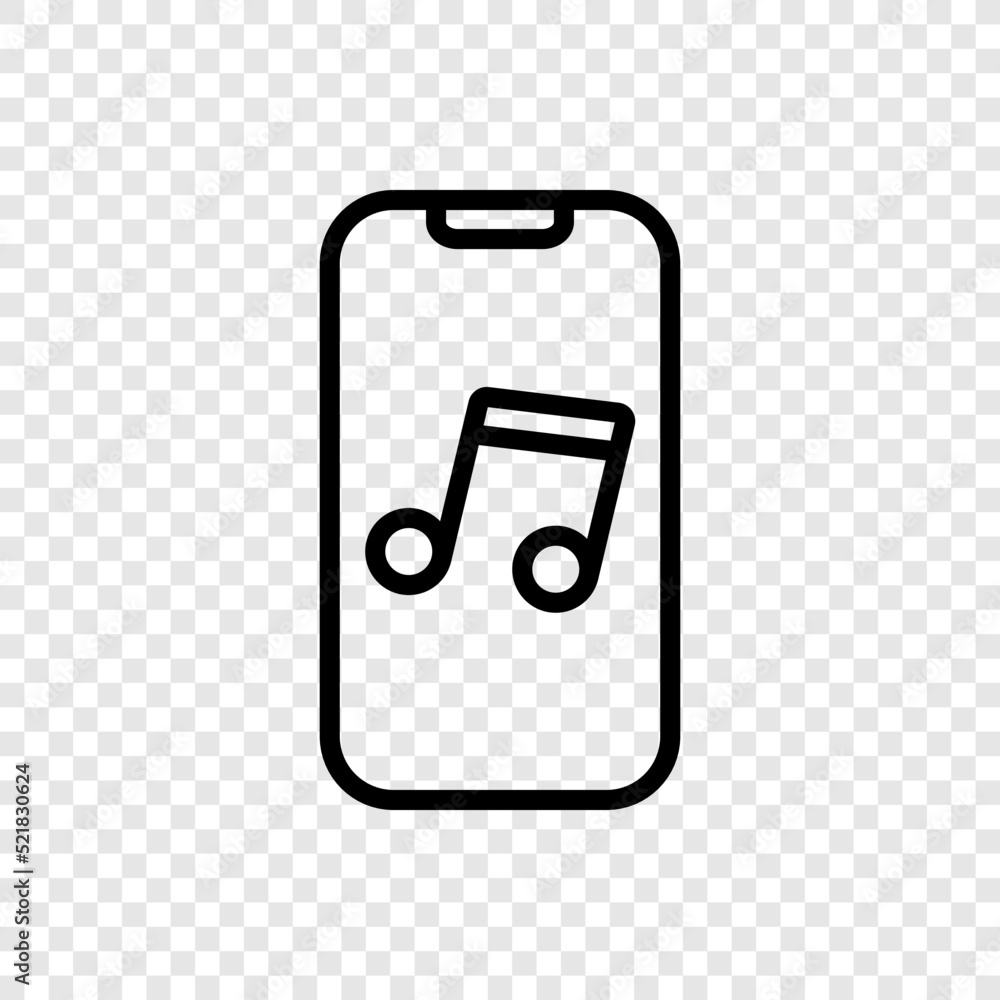 Poster mobile phone with music simple icon vector. flat design. transparent grid.ai